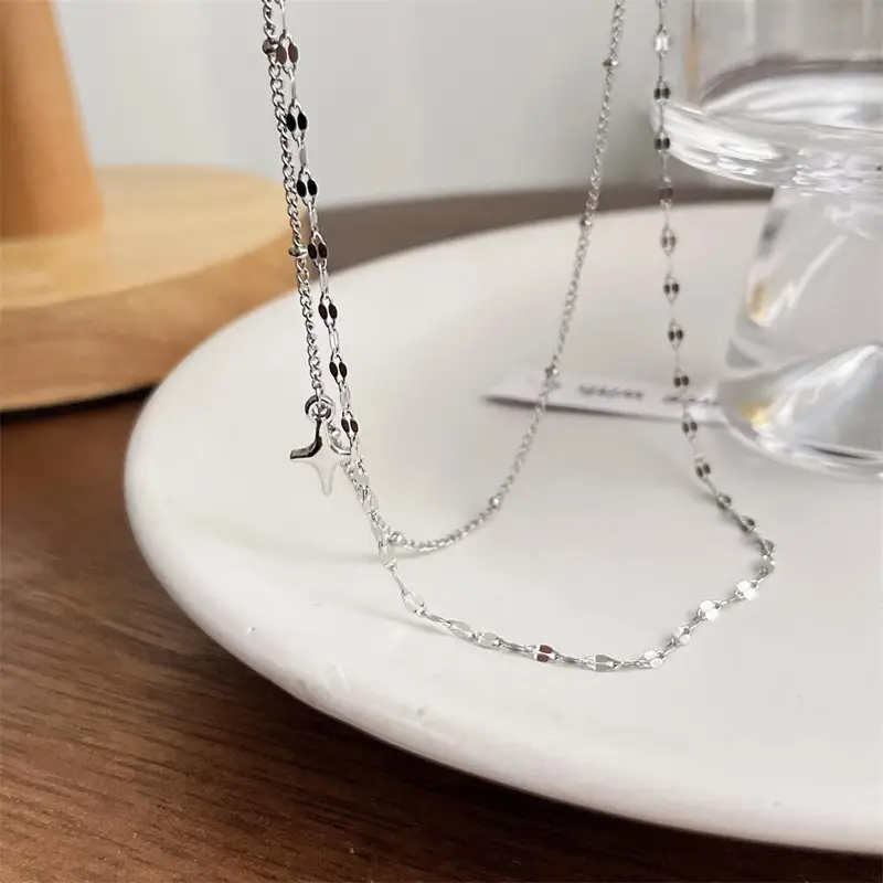 Cross Star Double Sequins Neck Chain Necklace - Image 4