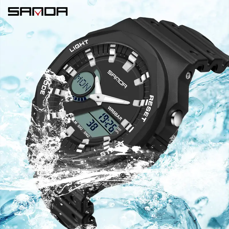 Sanda Black Octagonal Dual-Display Waterproof Watch - Image 19