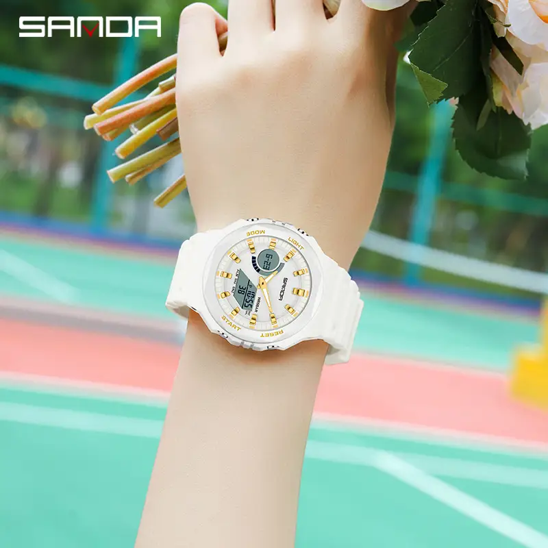 Sanda Black Octagonal Dual-Display Waterproof Watch - Image 20