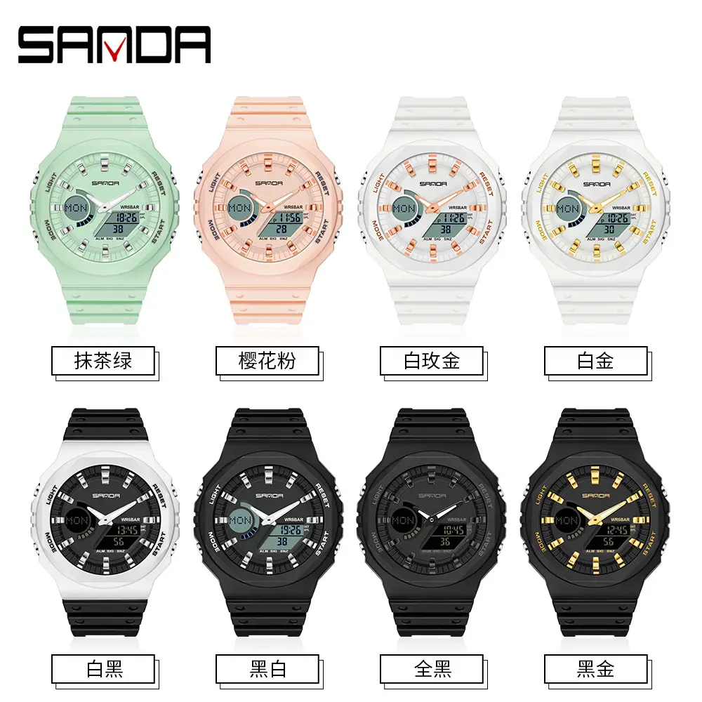 Sanda Black Octagonal Dual-Display Waterproof Watch - Image 21