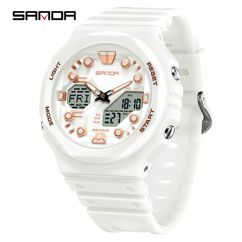 Sanda Black Octagonal Dual-Display Waterproof Watch - Image 13