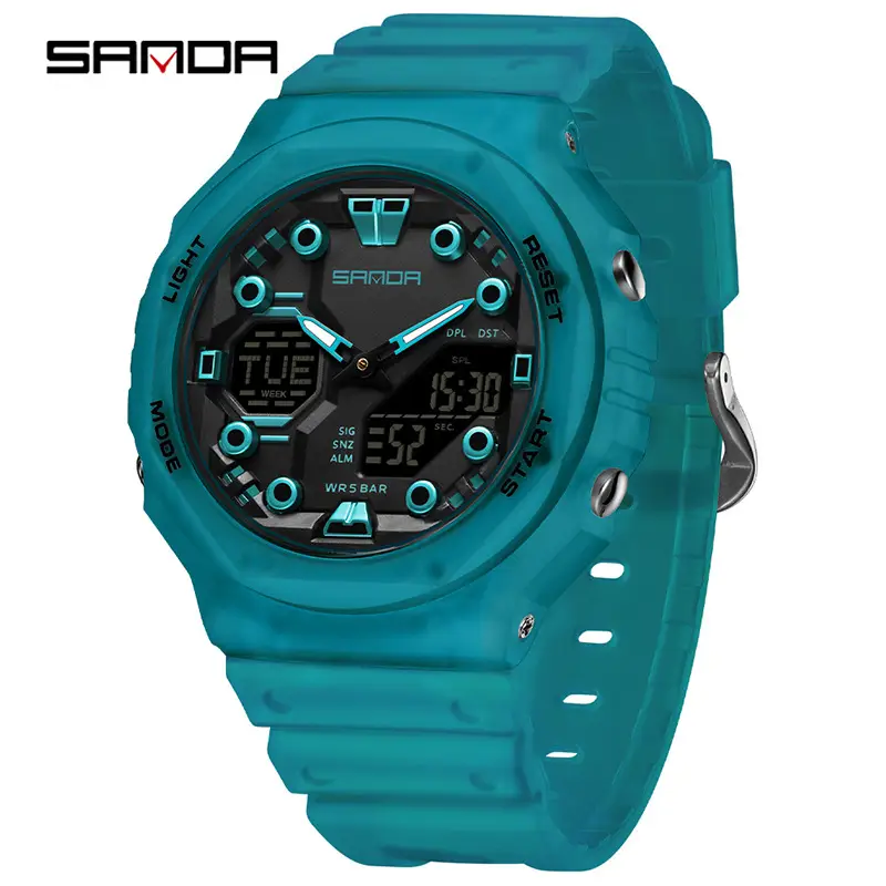 Sanda Black Octagonal Dual-Display Waterproof Watch - Image 15