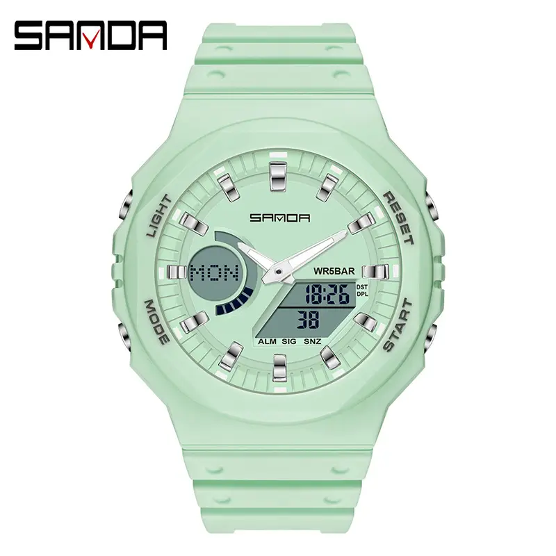 Sanda Black Octagonal Dual-Display Waterproof Watch - Image 5