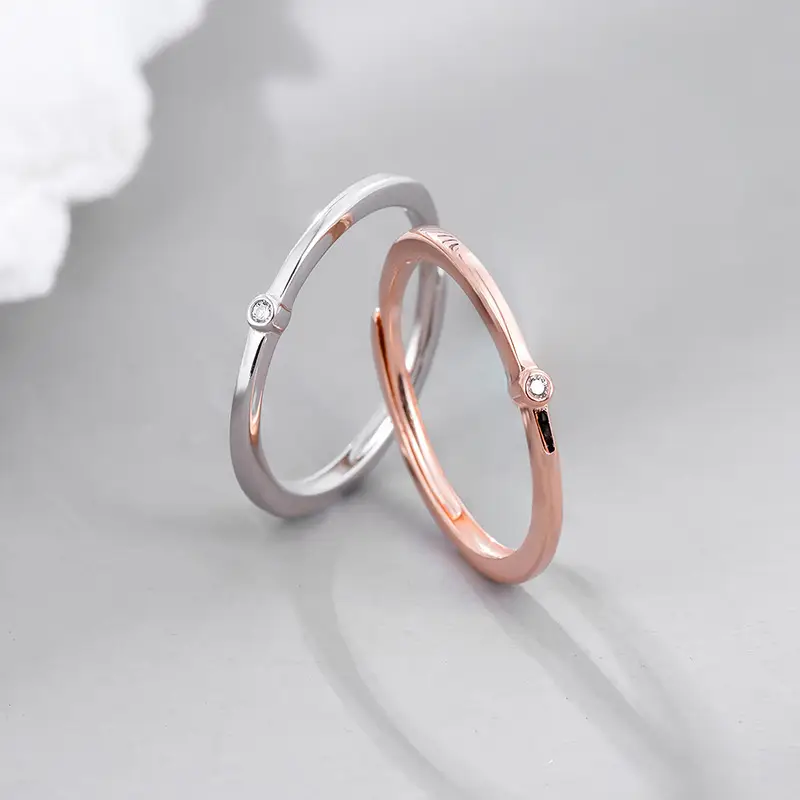 S925 Sterling Silver & Rose Gold Open Engraving Rings - Image 5