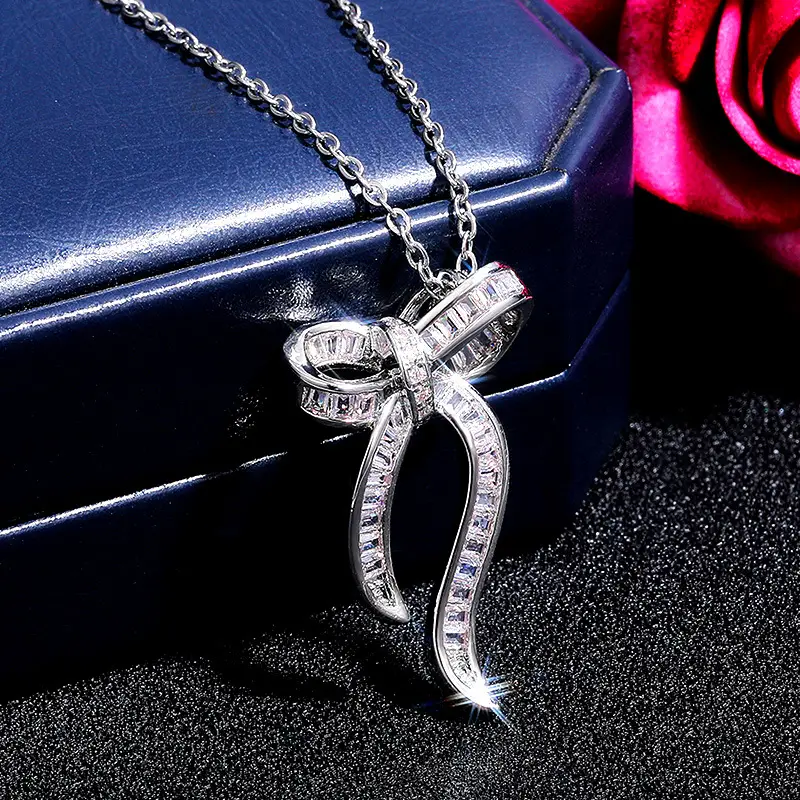 Cao Shi Bow Necklace with Square Zirconia for Women - Image 2
