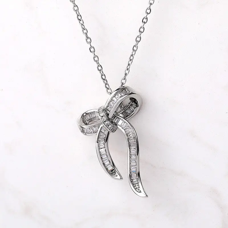 Cao Shi Bow Necklace with Square Zirconia for Women - Image 3