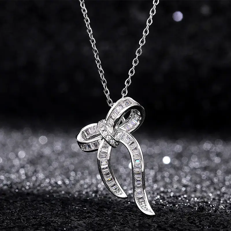 Cao Shi Bow Necklace with Square Zirconia for Women - Image 4