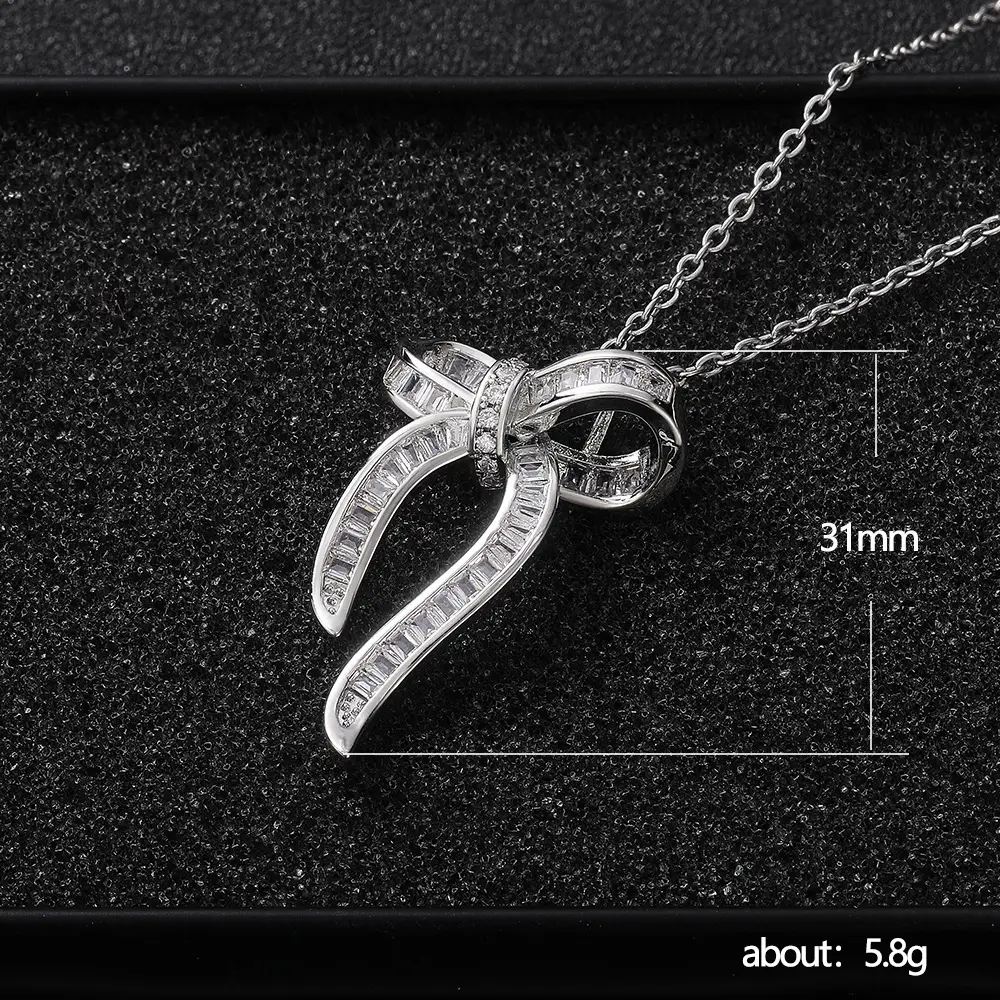 Cao Shi Bow Necklace with Square Zirconia for Women - Image 5