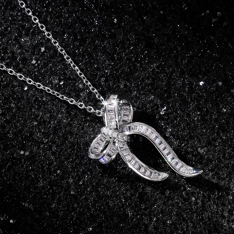 Cao Shi Bow Necklace with Square Zirconia for Women — feature 2