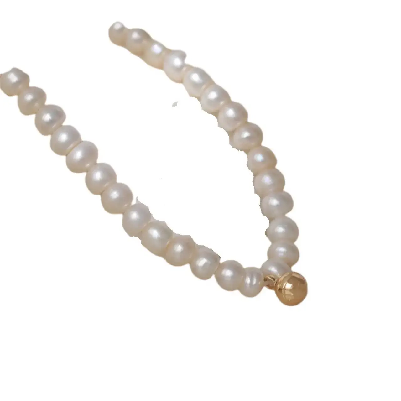 Natural Pearl Necklace with Gold Ball Clavicle for Women