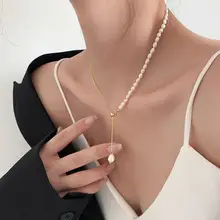 Natural Pearl Necklace with Gold Ball Clavicle for Women — feature 15