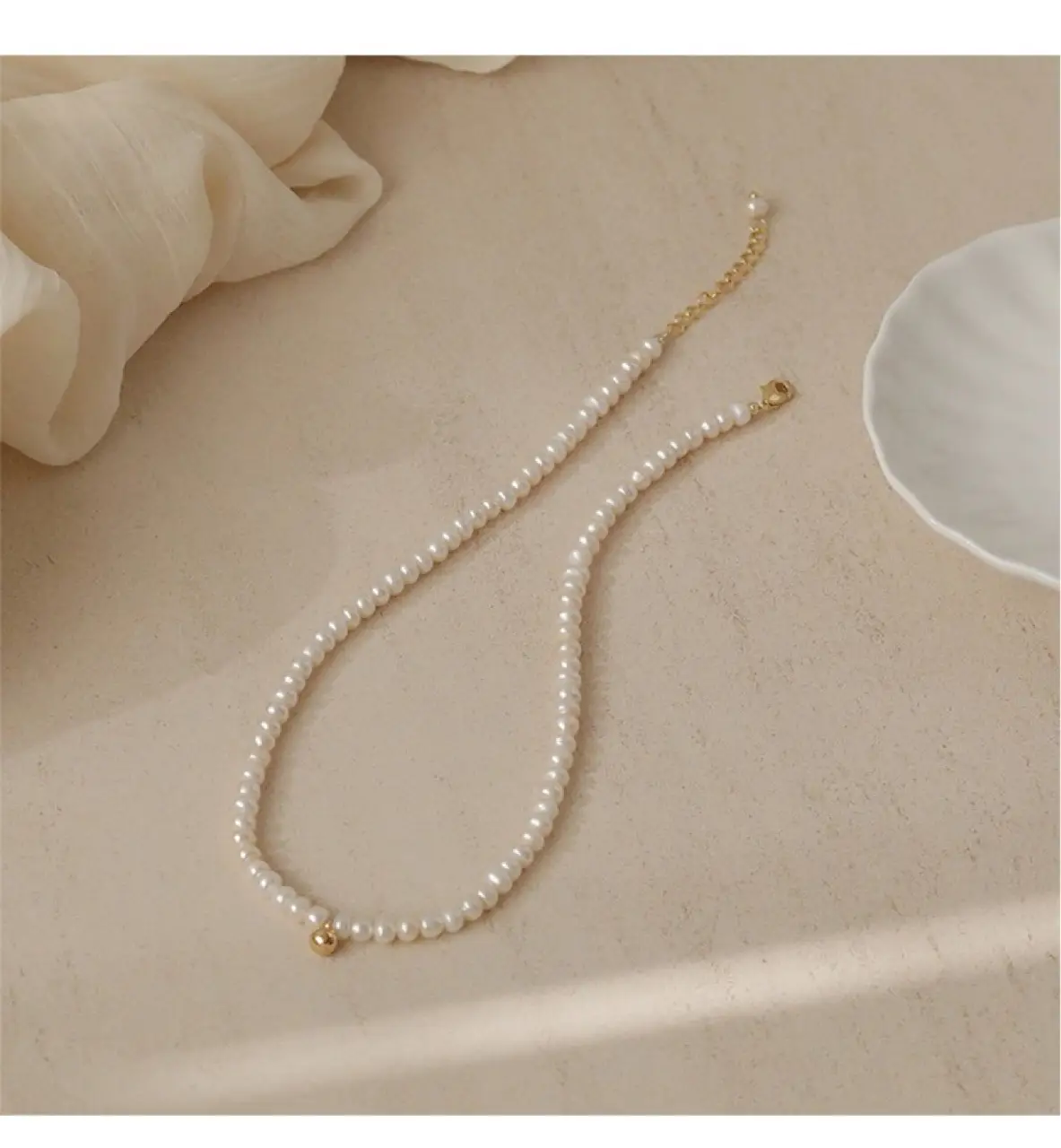Natural Pearl Necklace with Gold Ball Clavicle for Women — feature 34