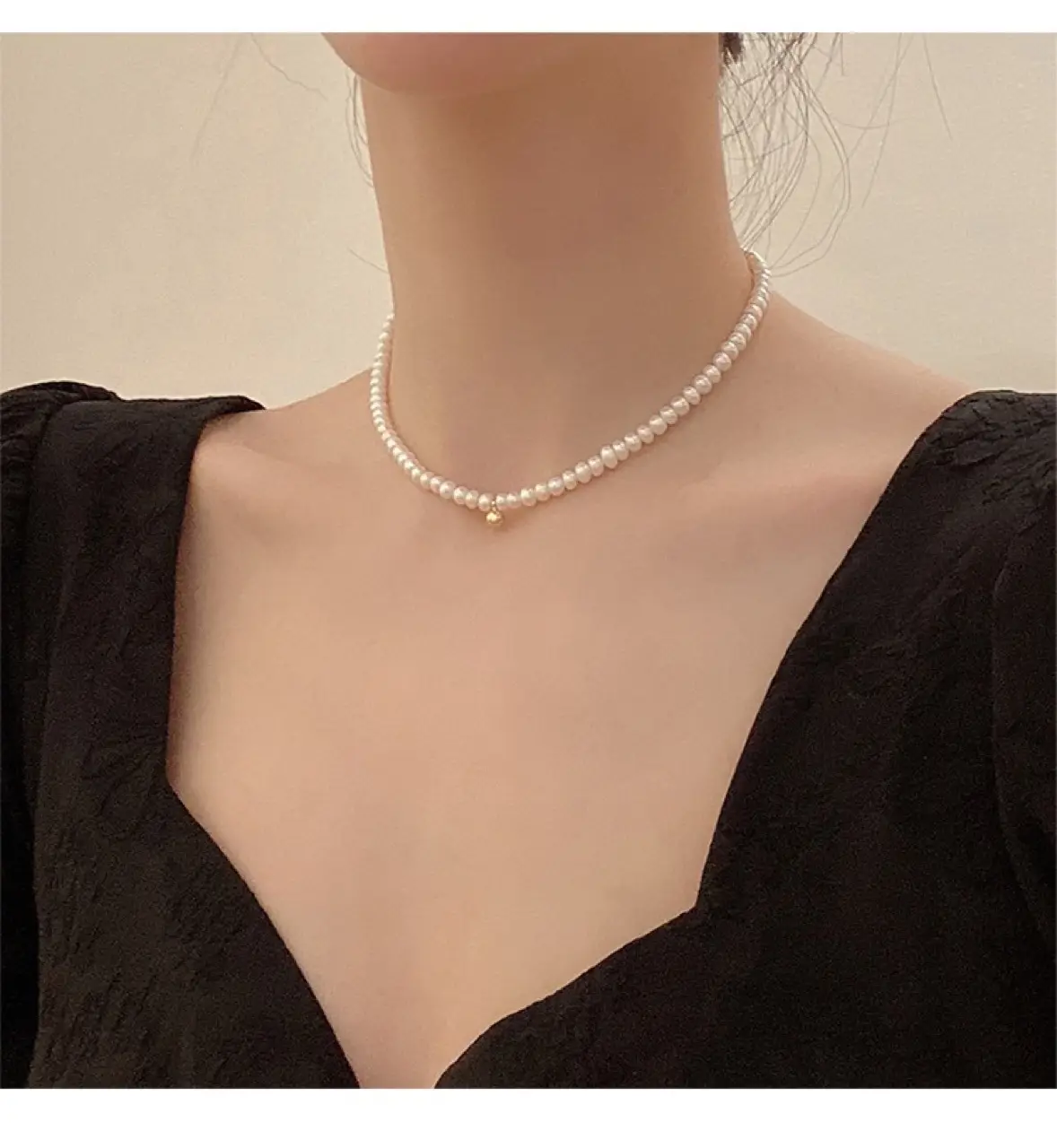 Natural Pearl Necklace with Gold Ball Clavicle for Women — feature 40