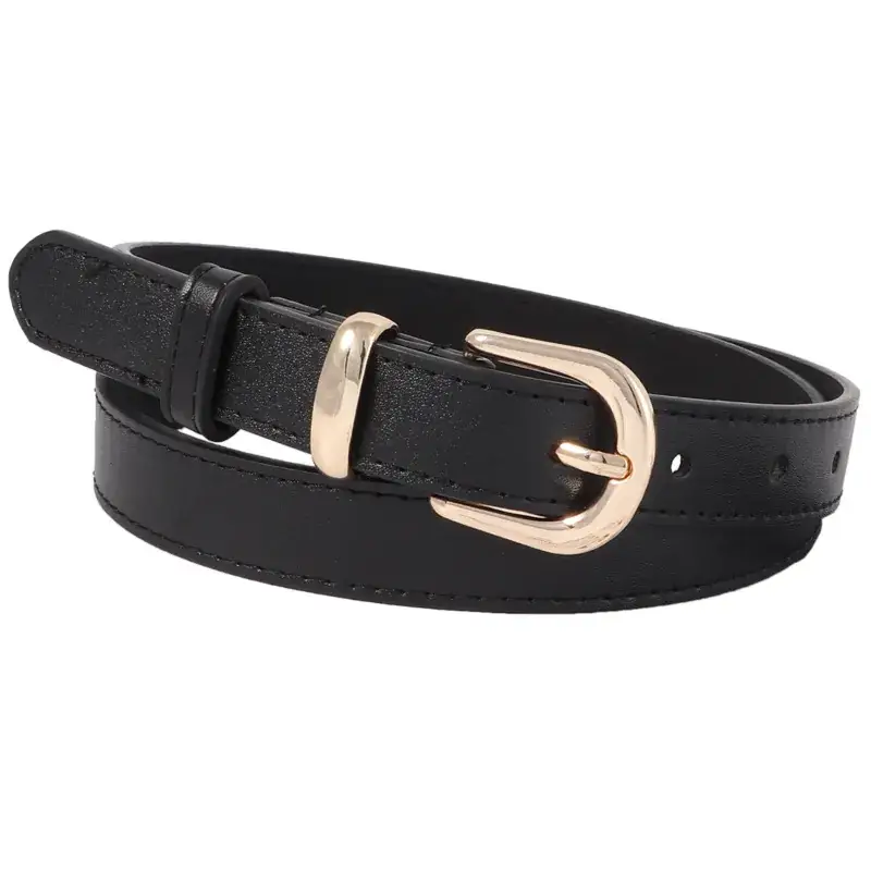 Women's Fashionable Leather Belt Black Brown Red Gold Buckle - Image 9