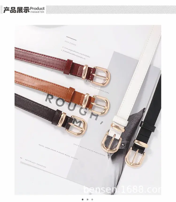 Women's Fashionable Leather Belt Black Brown Red Gold Buckle — feature 7