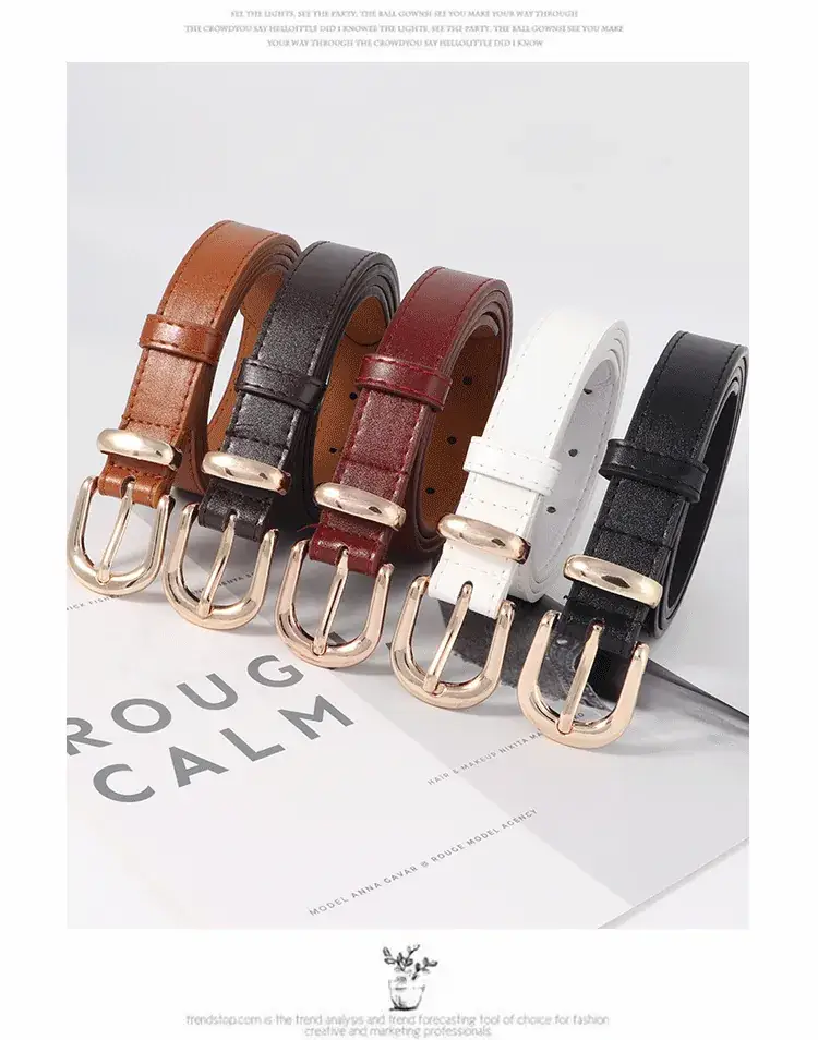 Women's Fashionable Leather Belt Black Brown Red Gold Buckle — feature 8
