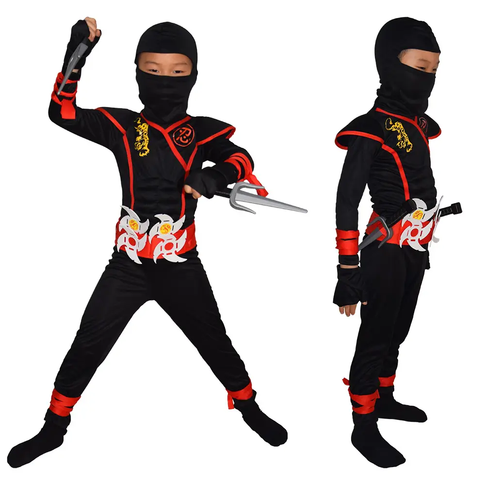 Halloween Ninja Costume for Kids Black Red - Image 2