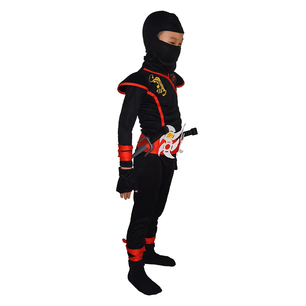 Halloween Ninja Costume for Kids Black Red - Image 3