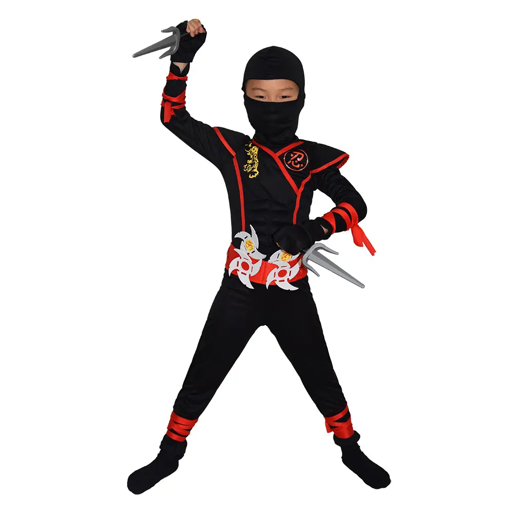 Halloween Ninja Costume for Kids Black Red - Image 4