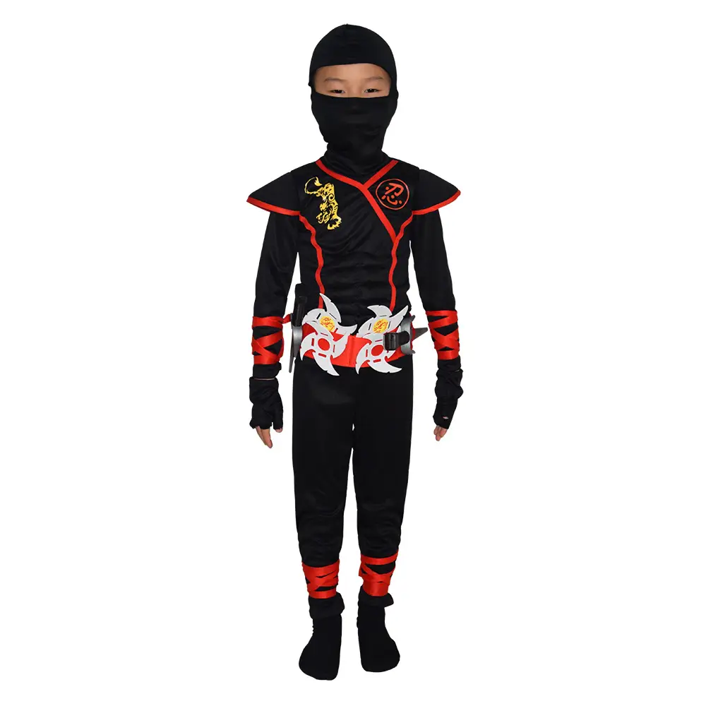 Halloween Ninja Costume for Kids Black Red - Image 5