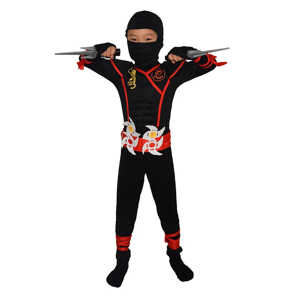 Halloween Ninja Costume for Kids Black Red - Image 6