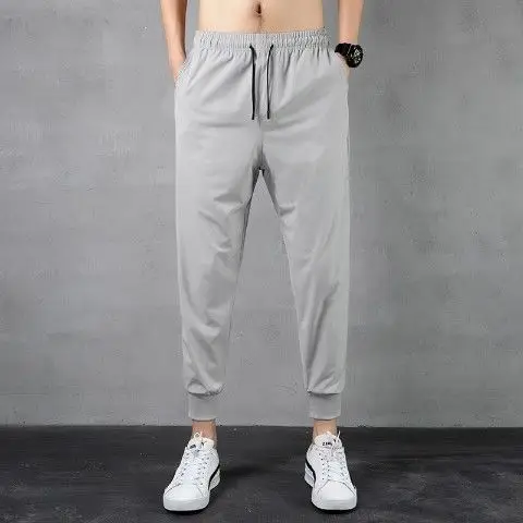 Men Sports Casual Pants Korean Style Grey Loose Large - Image 5
