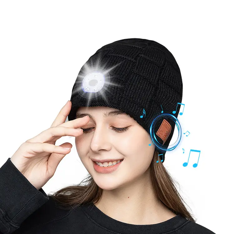 Dark Gray Wireless Bluetooth Headphone Hat for Night Running Camping - Image 8