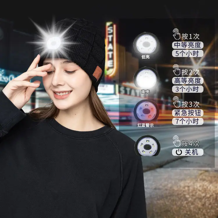 Dark Gray Wireless Bluetooth Headphone Hat for Night Running Camping - Image 9