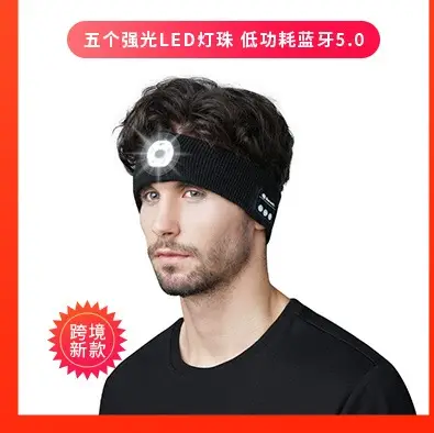 Dark Gray Wireless Bluetooth Headphone Hat for Night Running Camping β feature 6