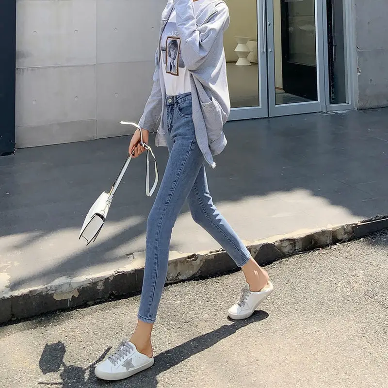 Women Slim Fit Light Blue Stretch Jeans 2021 - Image 5