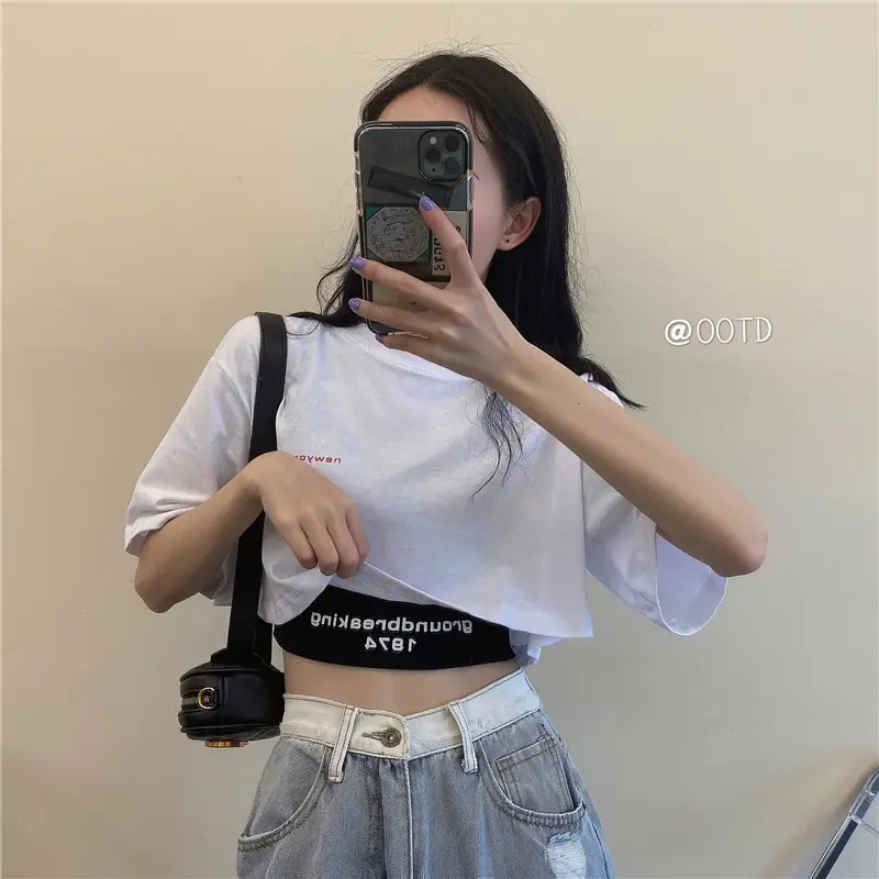 Navel Cropped Top Summer Spice Girl Loose High Waist T-Shirt - Image 5