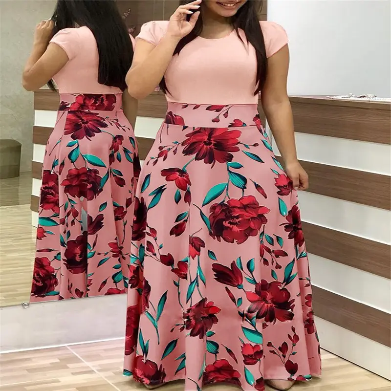 Women Floral Printed Skirt Set Green Red Large Size