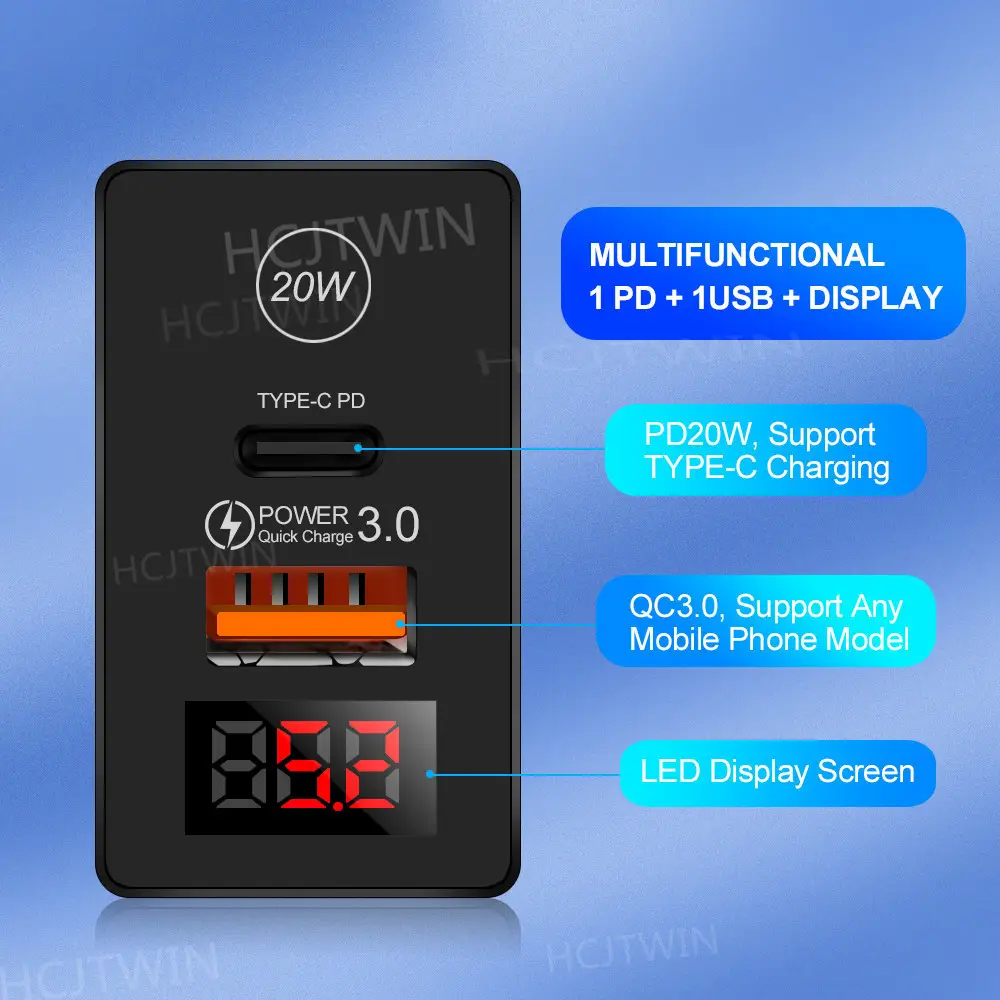 20W Fast Charging Mobile Phone Charger with Digital Display - Image 5