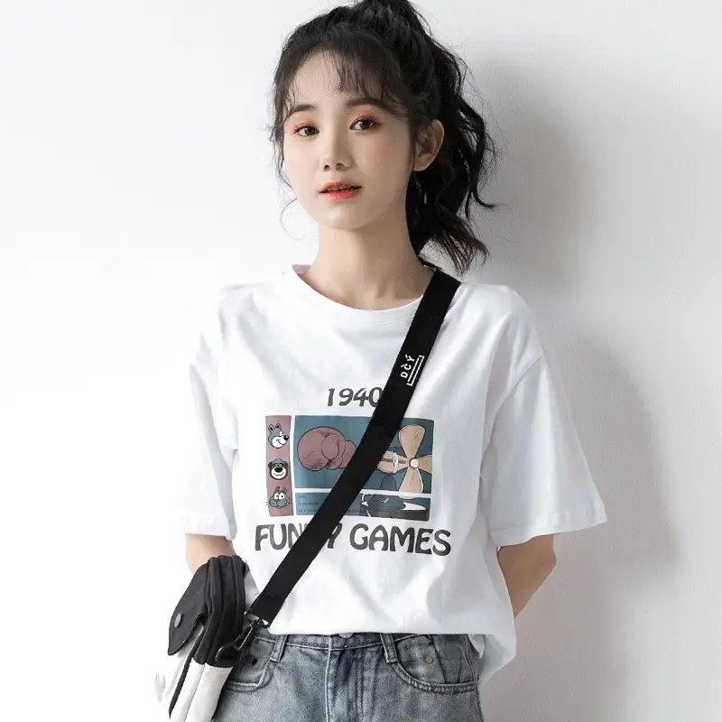 Women 2023 Harajuku Style Loose Sleeve T-Shirt White - Image 6