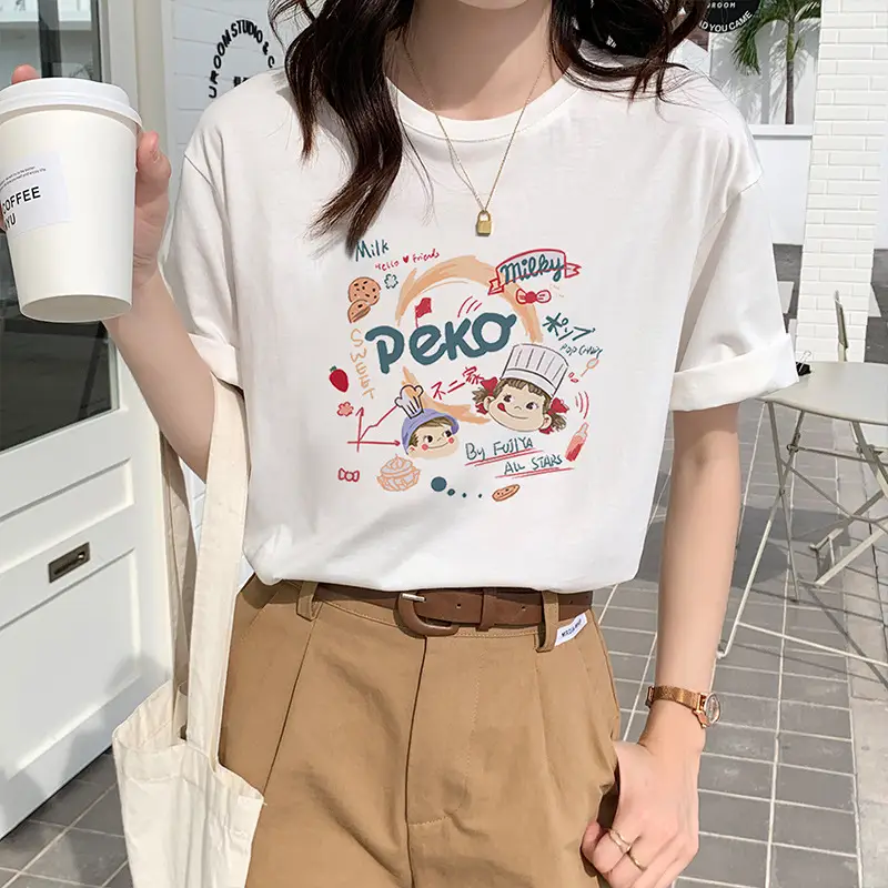 Women 2023 Harajuku Style Loose Sleeve T-Shirt White - Image 8