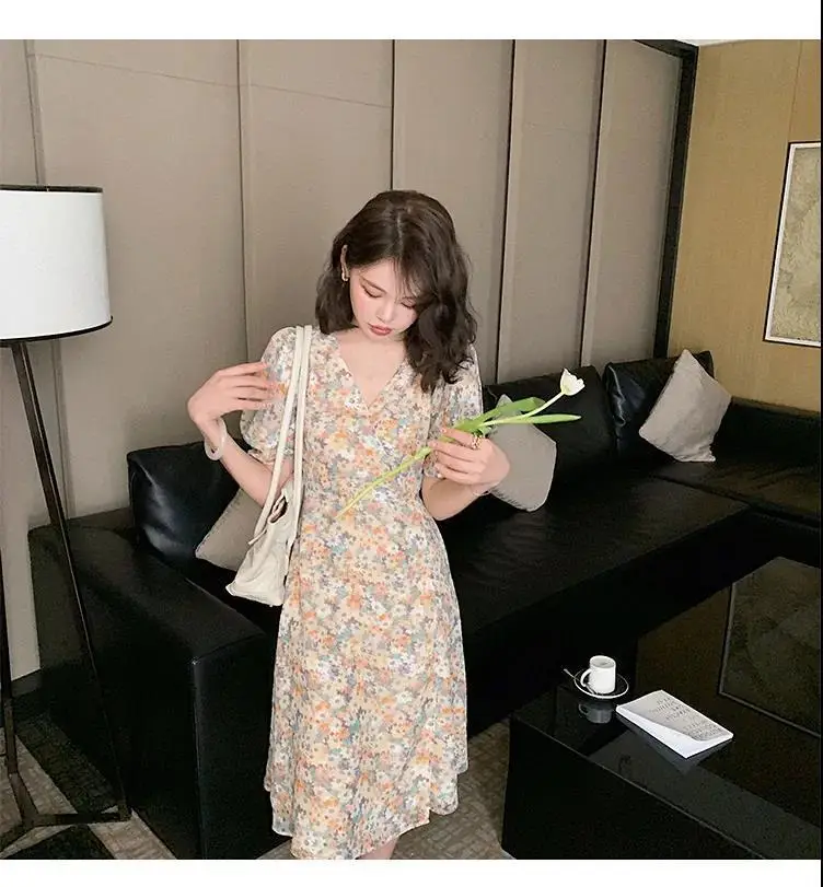 Women Floral Chiffon Dress Slim Fit Waist-Cinching Spring Summer — feature 18