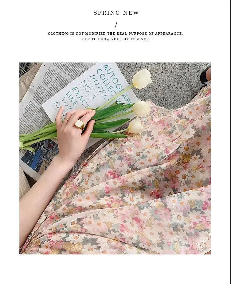 Women Floral Chiffon Dress Slim Fit Waist-Cinching Spring Summer — feature 24