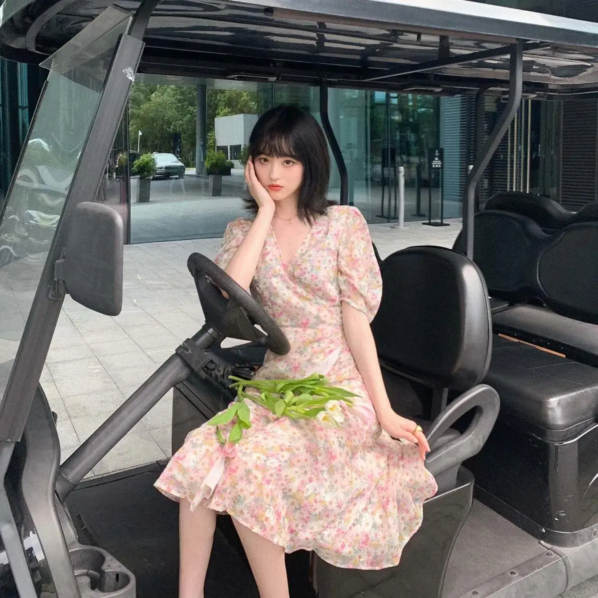 Women Floral Chiffon Dress Slim Fit Waist-Cinching Spring Summer — feature 28