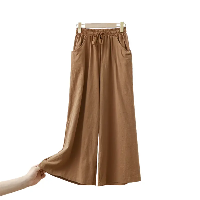Women Cotton Linen Wide Leg Pants Black Summer Loose Plus Size
