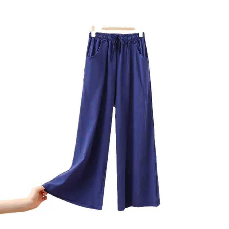 Women Cotton Linen Wide Leg Pants Black Summer Loose Plus Size