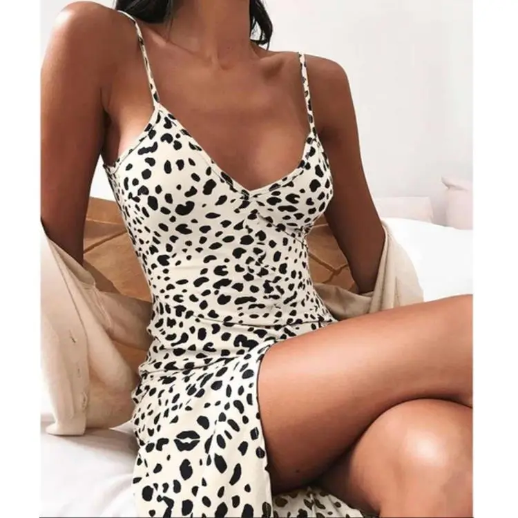 Leopard Print V-Neck Suspender Dress Women - Image 9