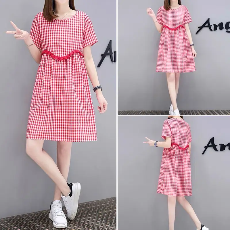 Maternity Dress Red White Checkered Summer 2021 Large - Image 4