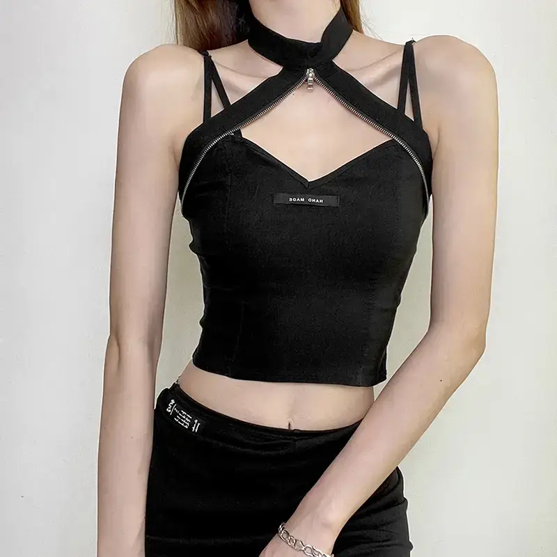 Black Hollow Neck Slim Fit Top for Women - Image 3