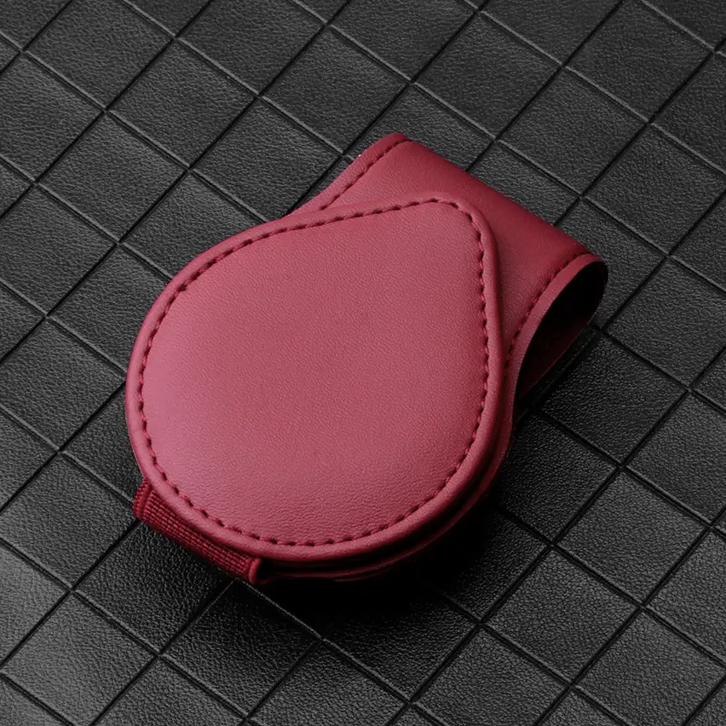 Black Leather Car Sunglass Clip Holder with Bill Card Slot