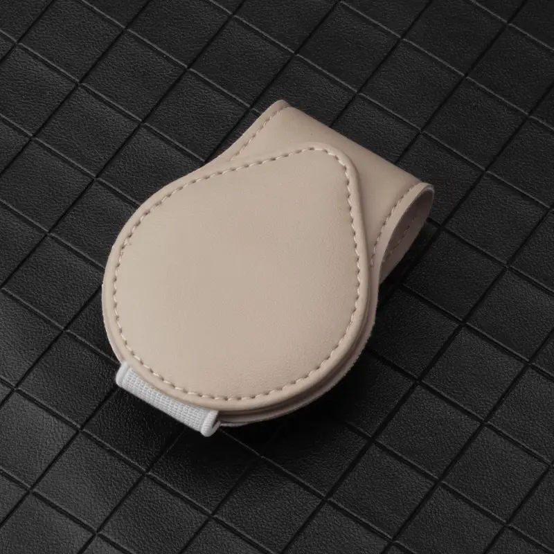 Black Leather Car Sunglass Clip Holder with Bill Card Slot