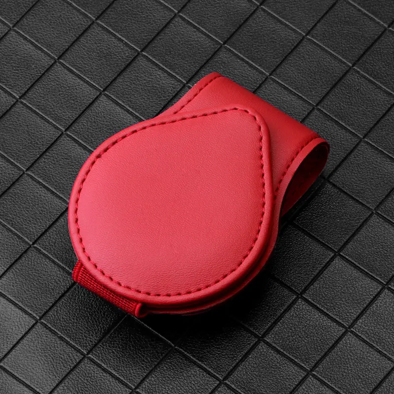 Black Leather Car Sunglass Clip Holder with Bill Card Slot