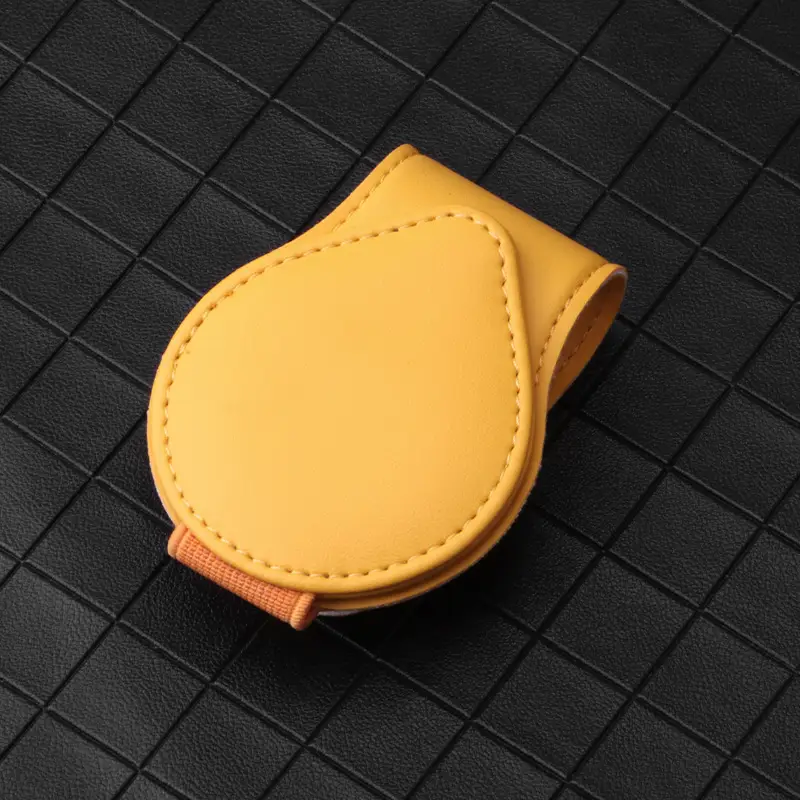 Black Leather Car Sunglass Clip Holder with Bill Card Slot
