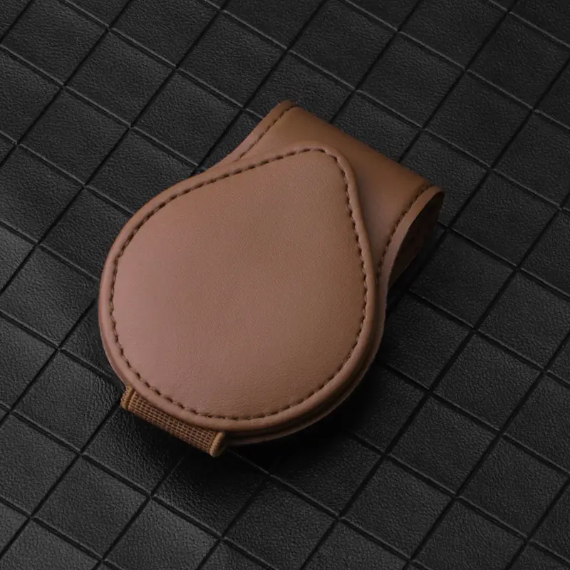 Black Leather Car Sunglass Clip Holder with Bill Card Slot
