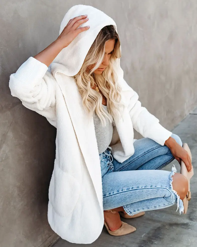 Women Woolen Hooded Coat Winter European American Loose Plush — feature 11