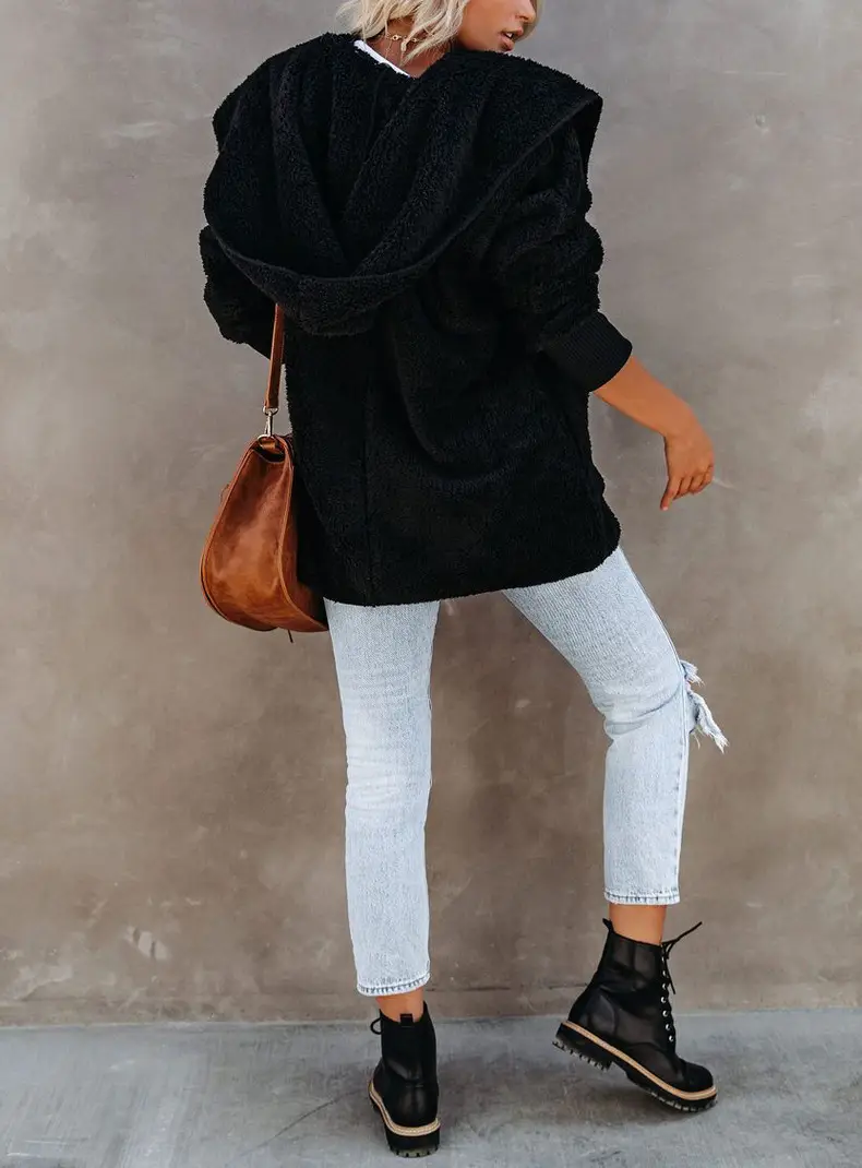 Women Woolen Hooded Coat Winter European American Loose Plush — feature 13